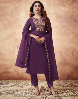 Tasrika Embroidered, Embellished Kurta, Salwar & Dupatta Set