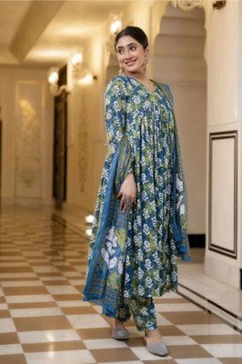 RD Textiles Printed Kurta, Palazzo & Dupatta Set