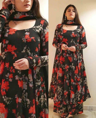 fivaniyo trends Women Printed Anarkali Kurta(Black)