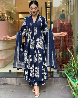 Octwin Floral Print Kurta, Palazzo & Dupatta Set