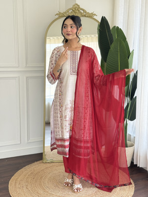 Aureliafashion Women Embroidered Straight Kurta(White, Maroon)