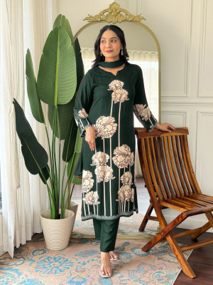 Vividvibe Embroidered, Self Design, Embellished Kurta, Trouser/Pant & Dupatta Set