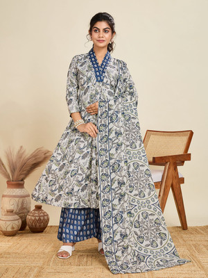 vedafab Printed Kurta, Palazzo & Dupatta Set