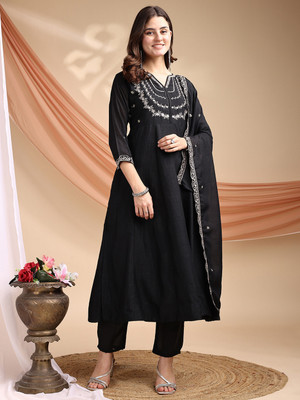 OMICRON FAB Embroidered Kurta, Palazzo & Dupatta Set
