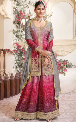Tasrika Embroidered Kurta, Sharara & Dupatta Set