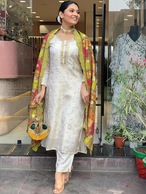 MITRA CREATION Embroidered Kurta, Trouser/Pant & Dupatta Set