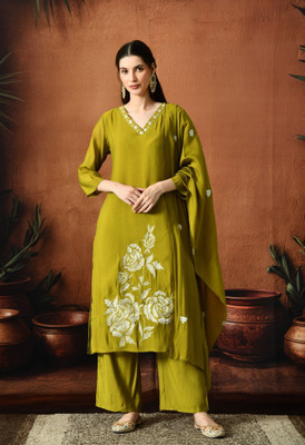 Rajputana Camisa Embroidered Kurta, Trouser/Pant & Dupatta Set