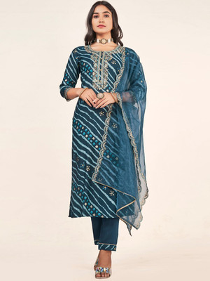 Sangria Embroidered Kurta, Trouser/Pant & Dupatta Set