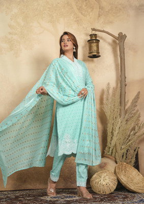 NANAK FEB Embroidered Anarkali Kurta, Bottom & Dupatta Set