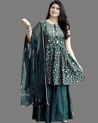 AnviTextile Embroidered Kurta, Sharara & Dupatta Set