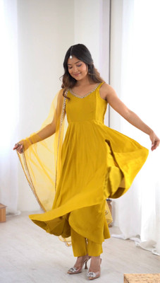 LOKITA WORLD Solid Anarkali Kurta, Bottom & Dupatta Set