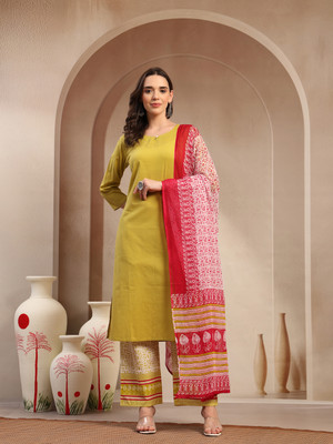 KAMLA PRINTS Solid Kurta, Palazzo & Dupatta Set