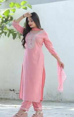 LOFTYFASHION Embroidered Kurta, Palazzo & Dupatta Set