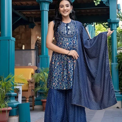 AnviTextile Women Kurta Sharara Dupatta Set