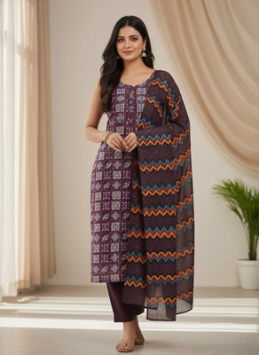 GOKUL MART Geometric Print Kurta, Trouser/Pant & Dupatta Set