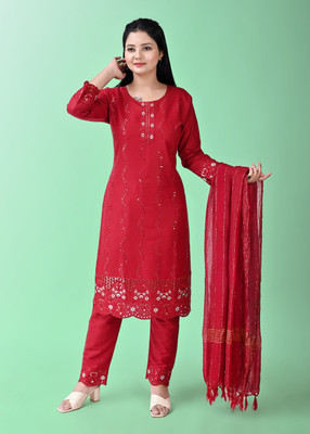 TIMESTYLE Embroidered, Self Design Kurta, Trouser/Pant & Dupatta Set