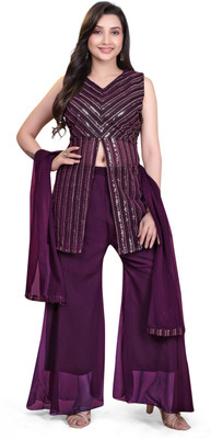 vachchharaj fashion Embroidered, Embellished Kurta, Sharara & Dupatta Set