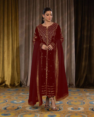 WAZIX Clothing Embroidered Kurta, Trouser/Pant & Dupatta Set