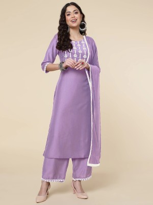 CLAVINET Embroidered Kurta, Trouser/Pant & Dupatta Set