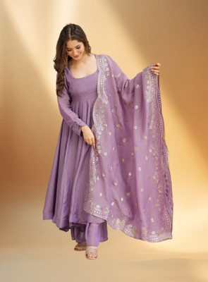 KHANJAN FASHION Embroidered Anarkali Kurta, Bottom & Dupatta Set