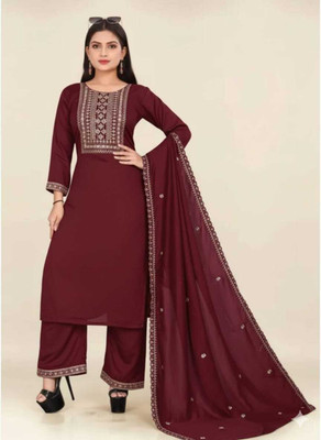 F Plus fashion Solid Kurta, Palazzo & Dupatta Set