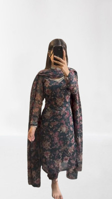 BLOOMORAA FASHION Floral Print Kurta, Churidar & Dupatta Set