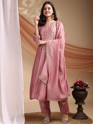 OMICRON FAB Embroidered Kurta, Palazzo & Dupatta Set