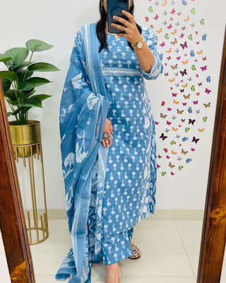 NAV Floral Print Kurta, Trouser/Pant & Dupatta Set