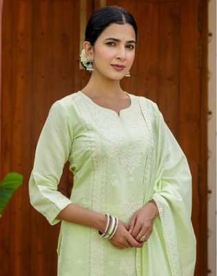 Skylee Printed, Woven Kurta, Trouser/Pant & Dupatta Set