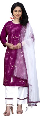 HV COLLECTION Embroidered Kurta, Churidar & Dupatta Set