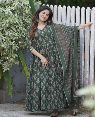 krisha creation Printed Anarkali Kurta, Bottom & Dupatta Set