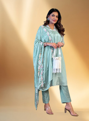 KHANJAN FASHION Embroidered Kurta, Trouser/Pant & Dupatta Set