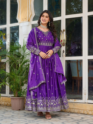 LeeliPeeri Designer Embroidered Anarkali Kurta, Bottom & Dupatta Set
