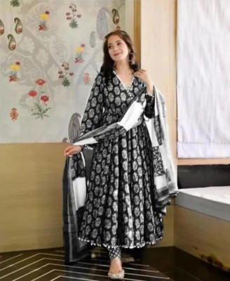 HOUSE OF COMMON Floral Print Anarkali Kurta, Bottom & Dupatta Set