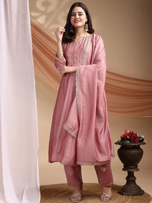 OMICRON FAB Embroidered Kurta, Palazzo & Dupatta Set