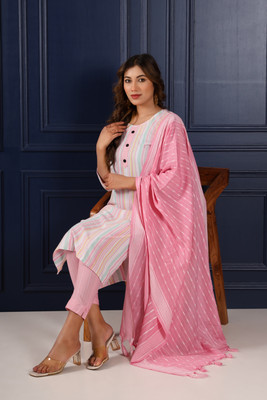 Fems Striped Kurta, Trouser/Pant & Dupatta Set