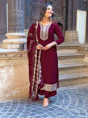 REWAJ CALLECTION Embroidered, Solid Kurta, Trouser/Pant & Dupatta Set
