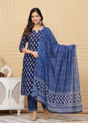 RD Textiles Floral Print Kurta, Palazzo & Dupatta Set