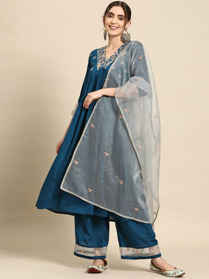 Sangria Embroidered Kurta, Palazzo & Dupatta Set