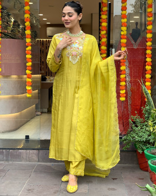 Feelon Embroidered Kurta, Trouser/Pant & Dupatta Set