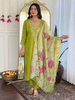 Eeloo Embroidered Kurta, Trouser/Pant & Dupatta Set