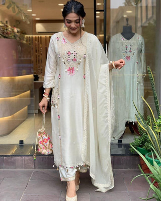 Shangaar Embroidered Kurta, Palazzo & Dupatta Set