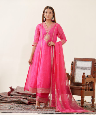 D W APPARELS Embroidered Anarkali Kurta, Bottom & Dupatta Set