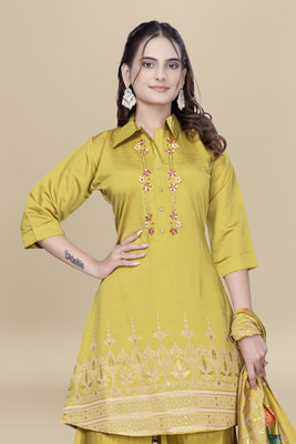 FASHNETIC Embellished Kurta, Palazzo & Dupatta Set