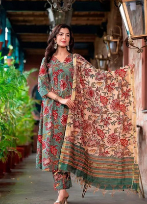 Mastvery Printed Kurta, Palazzo & Dupatta Set
