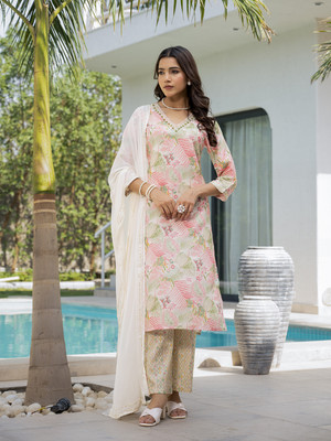DIVENA Floral Print, Embellished Kurta, Trouser/Pant & Dupatta Set