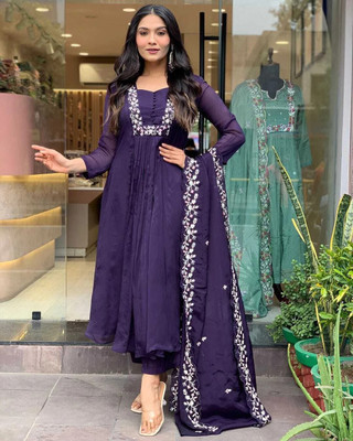 Sangariya Embroidered Anarkali Kurta, Bottom & Dupatta Set