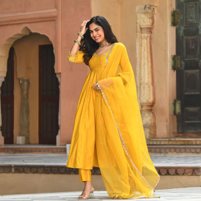 Tasrika Embroidered Anarkali Kurta, Bottom & Dupatta Set