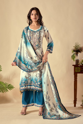 bindudi Embroidered Kurta, Palazzo & Dupatta Set