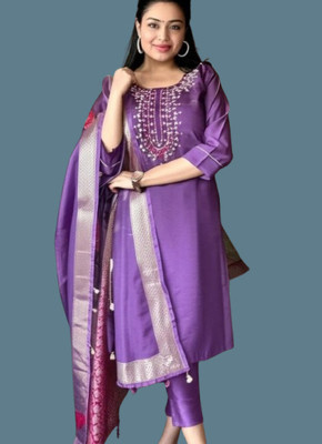 FARHATFASHION Embroidered Kurta, Trouser/Pant & Dupatta Set